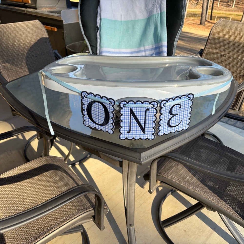 Charming Blue and White 'One' Birthday Banner
